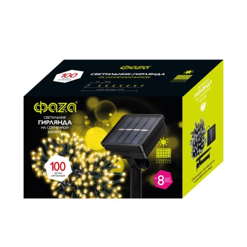 Светильник светодиодный SLR-G01-100Y садовый; гирлянда 100 бел. LED на солнечн. батарее | код. 5027312 | ФАZА фото 9