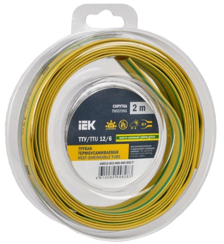 Трубка термоусадочная ТТУ нг-LS 12/6 желт./зел. (уп.2м) | код UDR12-012-006-002-K52-T | IEK