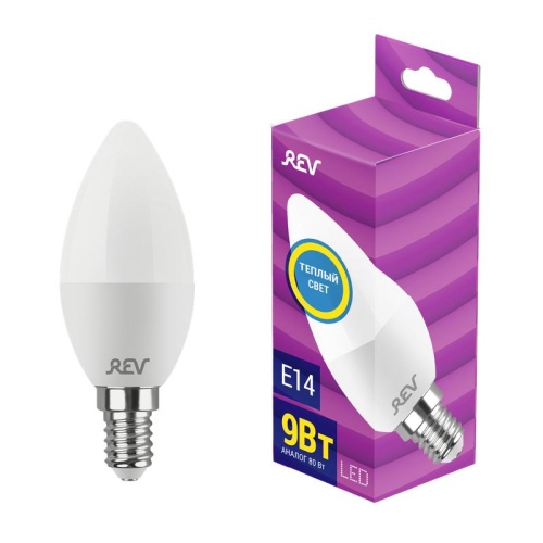 Лампа светодиодная С37 E14 9Вт 675лм 2700К теплый свет свеча | код 32410 2 | REV Лампа светодиодная С37 E14 9Вт 675лм 2700К теплый свет свеча | код 32410 2 | REV