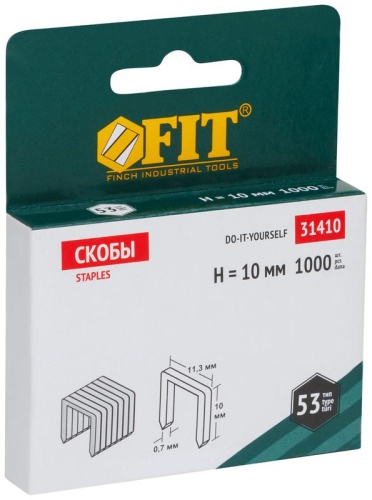 Скоба для степлера закаленные прямоугольные 11.3ммх0.7мм (узкие тип 53) 10мм (уп.1000шт) FIT 31410 фото 2 Скоба для степлера закаленные прямоугольные 11.3ммх0.7мм (узкие тип 53) 10мм (уп.1000шт) FIT 31410 фото 2