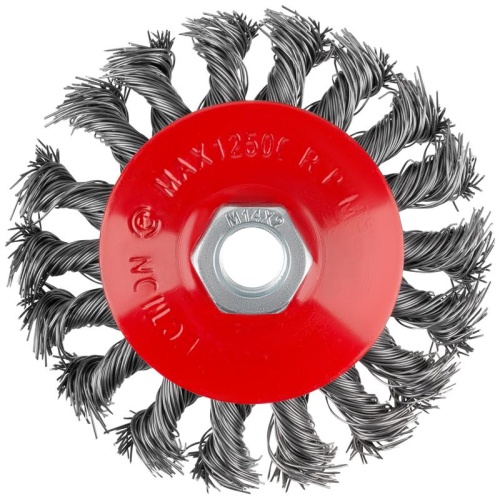Корщетка-колесо с наклоном, гайка М14, стальная витая проволока 100 мм, блистер | код 39087 | FIT фото 2