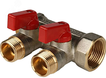 Коллектор с шаровыми кранами 3/4', 2 отвода 1/2' (красные ручки) | код SMB 6210 341202 | STOUT