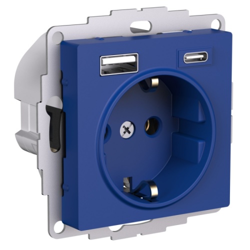 ATLASDESIGN РОЗЕТКА 16А c 2 USB A+C, 5В/2,4А/3,0А, 2х5В/1,5А, механизм, АКВАМАР | код ATN001132 | Systeme Electric