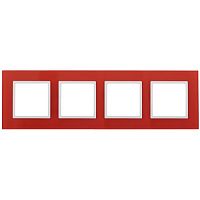 Рамка на 4 поста, стекло, Эра Elegance, красный+бел, 14-5104-23 | код Б0034532 | ЭРА
