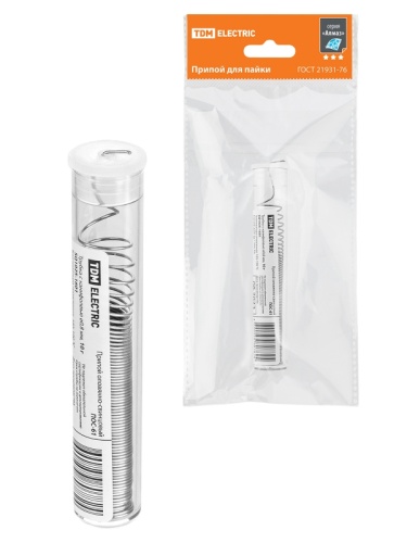 Припой ПОС 61, трубка с канифолью, ГОСТ 21931-76, ?0,8 мм, 10 г, колба, серия Алмаз TDM | код SQ1025-1601 | TDM