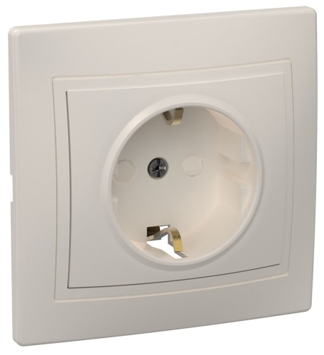 Розетка 1-местная РСш10-3-Км с заземляющим контактом с защитной шторкой 16А керамика КВАРТА кремовый | код ERK14-K33-16-K | IEK