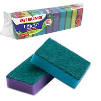 Губки бытовые для мытья посуды, КОМПЛЕКТ 10 шт., поролон/абразив, высота 26 х ширина 80 х глубина 53 мм, LAIMA | код 601551 | LAIMA