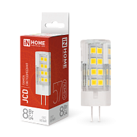 Лампа светодиодная LED-JCD 8Вт 230В G4 4000К 760Лм IN HOME | код 4690612036205 | IN HOME