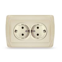 Маргарита розетка двухместная с/з, с/у, 16А, 220В, сл.кость (ivory) (еврослот) | код М0128-I | Universal