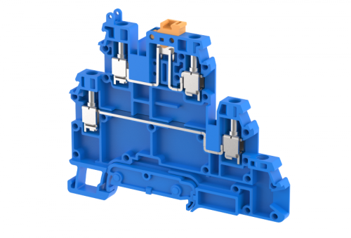 Клемма проходная винтовая 4 мм2, двухуровневая, с размыкателем, на 4 подключения, синяя TQK4-2T-BLUE | код 1203340001 | Elmex