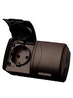 Розетка двойная 2П+3 открытой установки IP54 16А с крышкой шоколад Селигер TDM | код SQ1818-0214 | TDM