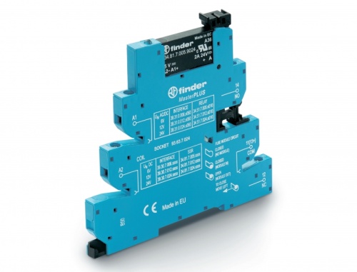 Интерфейсный модуль (сборка 34.81.7.024.9024 + 93.63.0.024), твердотельное реле, серия MasterPLUS, выход 6A (24В DC), питание 24В AC/DC, категория защиты IP20, винтовые клеммы | код 393000249024 | FINDER