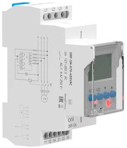 Реле фаз ORF-SN 3ф. 2 конт. 70-400В AC с контр. нейтр. ONI | код ORF-SN-070-400VAC | ONI