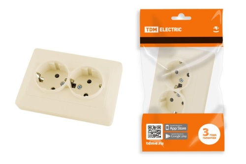 Розетка двойная 2П+З 16А 250В сл. кость Ильмень TDM | код SQ1823-0112 | TDM Розетка двойная 2П+З 16А 250В сл. кость Ильмень TDM | код SQ1823-0112 | TDM