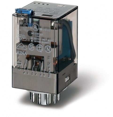 Универсальное электромеханическое реле, монтаж в розетку 11-штырьковый разъем, 3CO 10A, контакты AgNi, катушка 240В AC, степень защиты RTI, опции: кнопка тест + мех.индикатор | код 601382400040 | FINDER Универсальное электромеханическое реле, монтаж в розетку 11-штырьковый разъем, 3CO 10A, контакты AgNi, катушка 240В AC, степень защиты RTI, опции: кнопка тест + мех.индикатор | код 601382400040 | FINDER