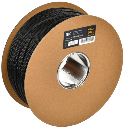 Оплетка кабельная 4-6мм полиэстер 200м черная IEK | код UBS10-PL-0406-200-K02 | IEK Оплетка кабельная 4-6мм полиэстер 200м черная IEK | код UBS10-PL-0406-200-K02 | IEK