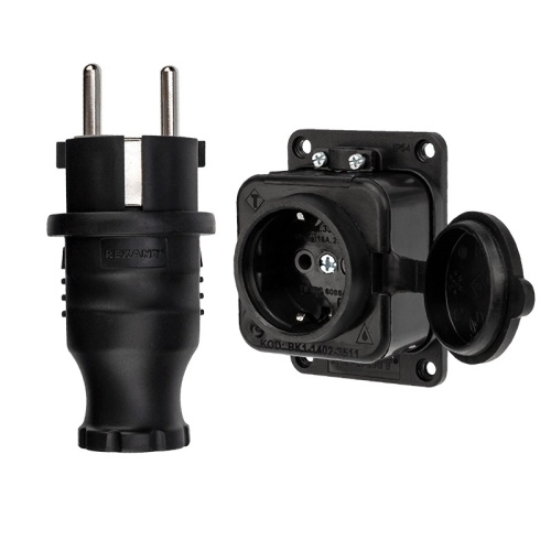 Набор розетка стационарная + вилка 16 А, IP54 каучук REXANT | код 111-001-111 | REXANT