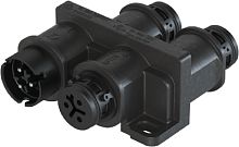 Распределительное устройство (тройник), 1 вход/3 выхода, IP68(69k), 3 полюса, параллельное соединение, с продольным уплотнением, с монтажными фланцами, цвет: черный, номинальные характеристики: 250V/400V 16A, серия gesis RST MICRO | код 4L.030.0153.