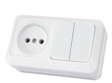 Блок комбинированный выкл. 2-кл. 10А + розетка 2П 10А 250В БКВР IP20 белый Ладога TDM | код SQ1801-0106 | TDM