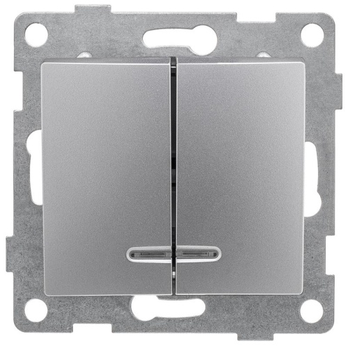 Выключатель 2-кл. СП Bravo 10А 250В с индикацией механизм серебр. | код С10В28-004 | GUSI Выключатель 2-кл. СП Bravo 10А 250В с индикацией механизм серебр. | код С10В28-004 | GUSI