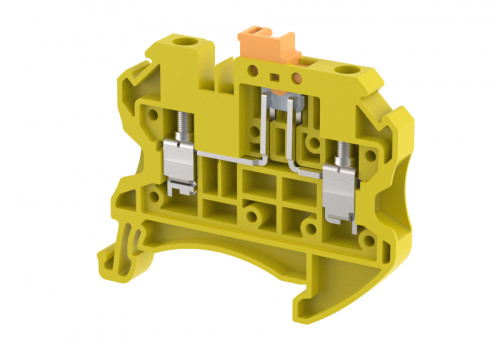 Клемма проходная винтовая 4 мм2, с размыкателем, на 2 подключения, желтая TQK4-YELLOW | код 1203120004 | Elmex