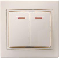 Выключатель 2-клавишный КВАРТА, с подсветкой, скрытый монтаж, кремовый | код. EVK21-K33-10-DM | IEK