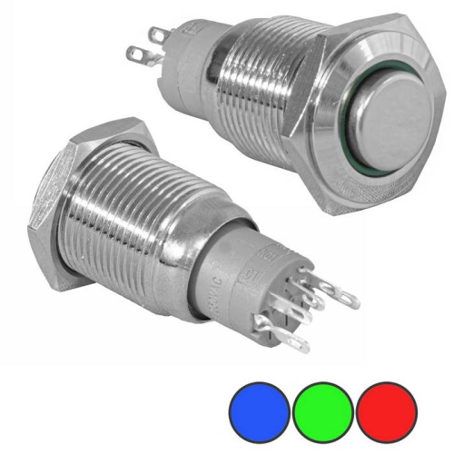 Кнопка антивандальная с подсветкой RUICHI LAS2-GQH-11ZE/B on-on, М16, IP40, никелированная латунь | код 77909 | Ruichi Кнопка антивандальная с подсветкой RUICHI LAS2-GQH-11ZE/B on-on, М16, IP40, никелированная латунь | код 77909 | Ruichi