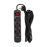 Удлинитель STANDARD 3 гнезда, 5м, 3х1,0мм?, с/з, с выключателем, 2 USB, черный REXANT | код 13-4023 | REXANT
