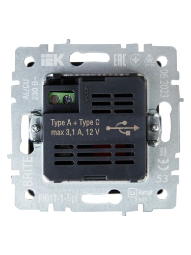 BRITE Роз. USB A+C 18Вт РЮ11-1-БрГ граф. IEK | код BR-U22-018-K53 | IEK фото 5