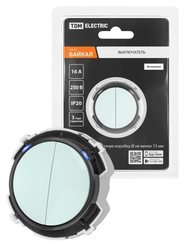 Выключатель 2-кл. 16А 250В проходной кнопочный механизм фисташковый, Байкал TDM | код SQ1819-0125 | TDM