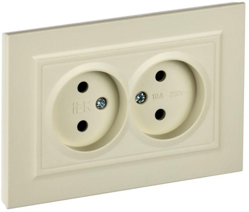 Розетка 2-м СП BRITE РС12-2-БрКр 10А в сборе без заземл. без защ. шторок беж. | код BR-R20-10-K10-F | IEK