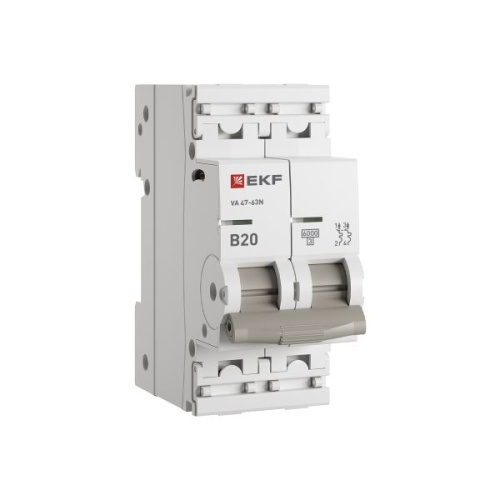 Автоматический выключатель 2P 20А (B) 6кА ВА 47-63N EKF PROxima | код M636220B | EKF