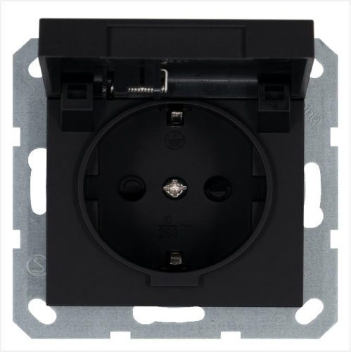 Розетка Schuko с крышкой и защитными шторками 16A 250V~ 2P+T, цвет черный матовый (soft touch) | код G5505PB | Jasmart