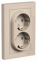 ATLASDESIGN РОЗЕТКА двойная с заземлением со шторками, 16А, в сборе, ПЕСОЧНЫЙ | код ATN001226 | Systeme Electric
