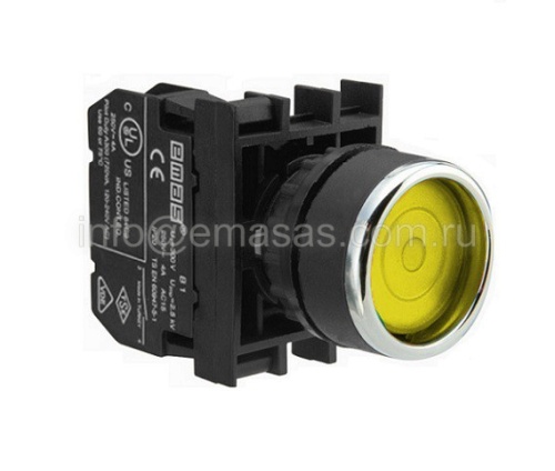 Кнопка с фиксацией желтая B200FS (1НЗ) | код B200FS | EMAS