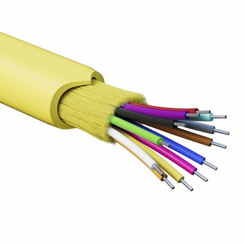 Кабель волоконно-оптический, распределительный, арамидные упрочняющие нити, для внутренней прокладки, нг(A)-HFLTx, 12 ОВ, категория | код RNDT9C12YL03 | DKC