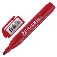 Маркер перманентный (нестираемый) BRAUBERG Classic, КРАСНЫЙ, круглый наконечник, 3 мм, с клипом, 150302 | код 150302 | BRAUBERG