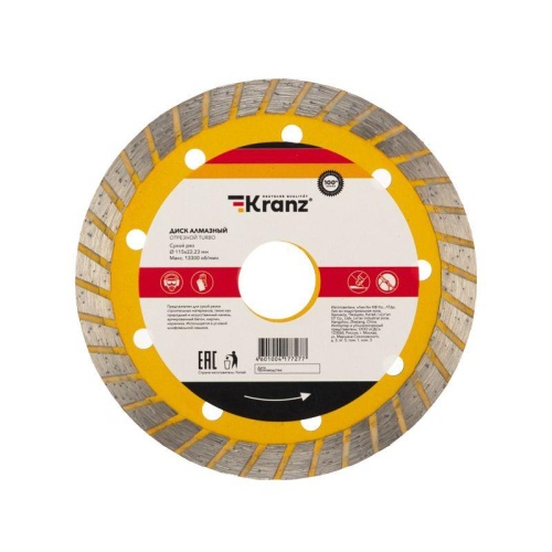 Диск алмазный отрезной Turbo 115x22.2мм KR-90-0120 Kranz Диск алмазный отрезной Turbo 115x22.2мм KR-90-0120 Kranz