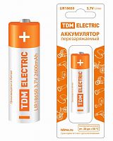 Аккумулятор LIR18650 3,7 В 2600 мА*ч Li-Ion, с защитой, BP-1, TDM | код SQ1702-0088 | TDM