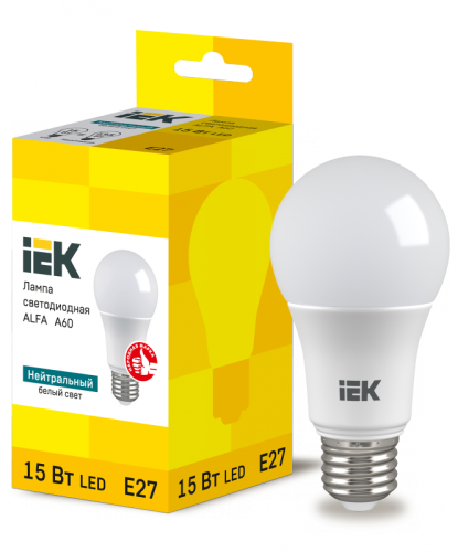 Лампа LED ALFA A60 груша 15Вт 230В 4000К E27 (6шт) IEK | код LLA-A60-15-230-40-E27-6 | IEK