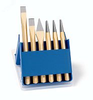 Набор инструментов по металлу, 6 предметов (Зубила плоские 125/150 мм, Крейцмейсель 125 мм, Кернер 4 мм, Пробойники 3/4 мм, пластиковый кейс) | код RE-4210010 | RENNSTEIG