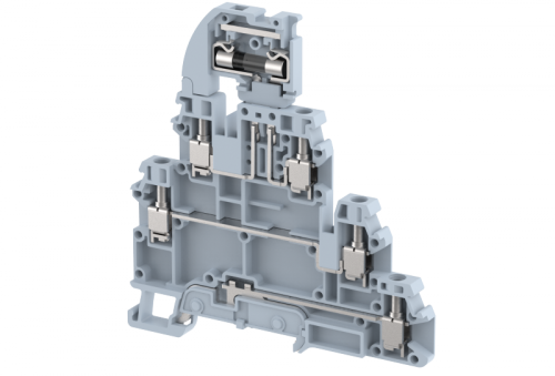Клемма проходная винтовая 4 мм2, двухуровневая, под предохранитель, с заземлением, на 5 подключений, желтая TQF4-2T+E-YELLOW | код 1203280004 | Elmex