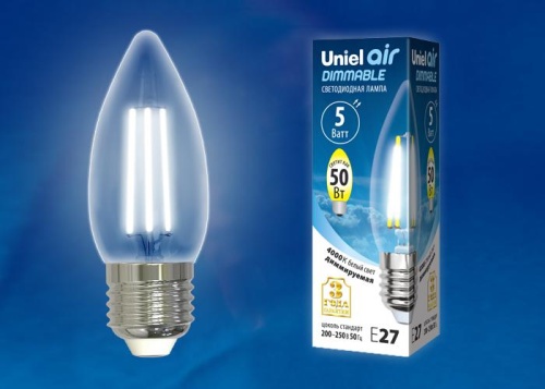 Лампа светодиодная LED-C35-5W/NW/E27/CL/DIM GLA01TR Air диммир. картон Uniel UL-00003642 Лампа светодиодная LED-C35-5W/NW/E27/CL/DIM GLA01TR Air диммир. картон Uniel UL-00003642
