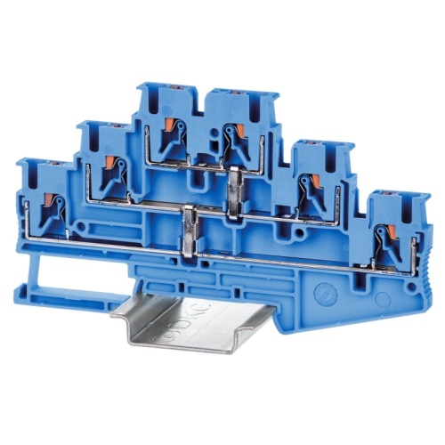 Клемма трехуровневая, зажим push-in, 6 точек подключения с перемычкой между уровнями, 2.5 кв.мм, синяя | код VPR-2.5-3L-PV-BU | DKC Клемма трехуровневая, зажим push-in, 6 точек подключения с перемычкой между уровнями, 2.5 кв.мм, синяя | код VPR-2.5-3L-PV-BU | DKC