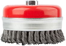 Корщетка-чашка гайка М14 стальная витая проволока с бандажом профи 125мм FIT 39512