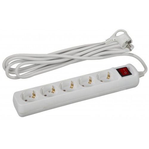 Удлинитель 5х5м с заземл. 10А IP20 ПВС 3х0.75 с выкл. | код Б0035758 | Эра