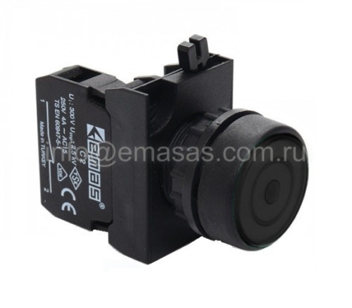 Кнопка нажимная круглая с фиксацией черная (1НО), CP100FH | код CP100FH | EMAS Кнопка нажимная круглая с фиксацией черная (1НО), CP100FH | код CP100FH | EMAS