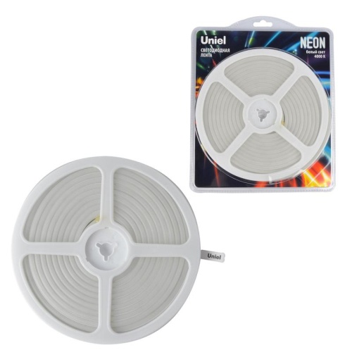 Светодиодная гибкая герметичная лента. NEON ULS-N01-2835-120LED/m-6mm-IP67-DC12V-9W/m-5M-4000K. катушка 5м в блистере белый свет 4000К | код UL-00009083 | Uniel
