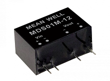 Источник питания DC-DC, 1 Вт, вход 10.8…13.2В, выход 15В/67мА, изоляция 6000В DC, SIP7 19.5х9.8х12.5мм, -40...+85С | код MDS01M-15 | MeanWell