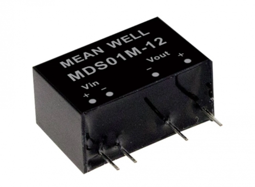 Источник питания DC-DC, 1 Вт, вход 10.8…13.2В, выход 15В/67мА, изоляция 6000В DC, SIP7 19.5х9.8х12.5мм, -40...+85С | код MDS01M-15 | MeanWell